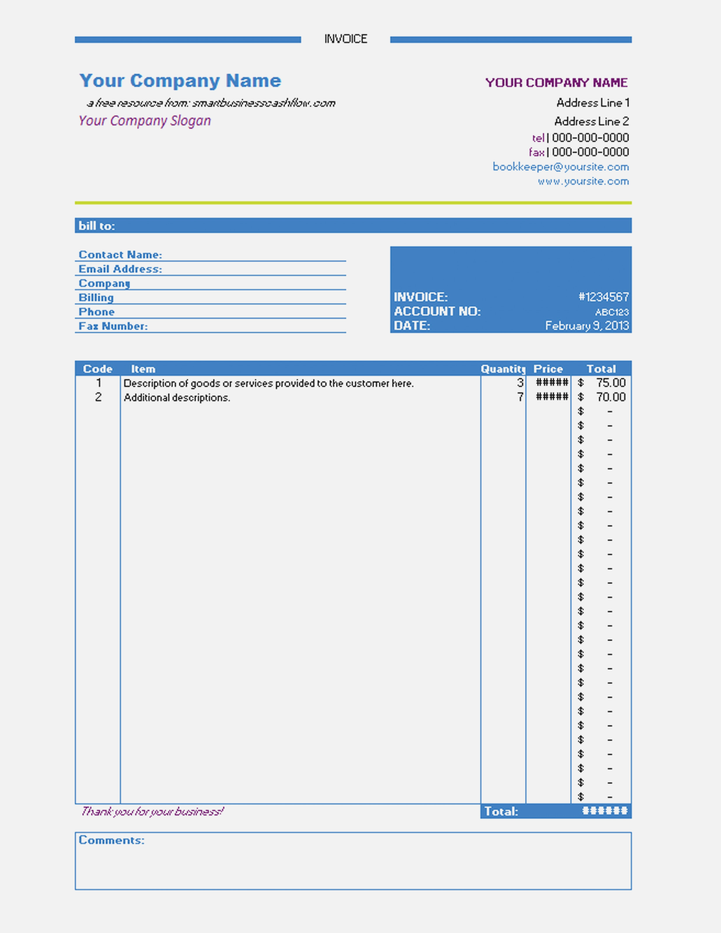 Invoice Template Free Download For Mac